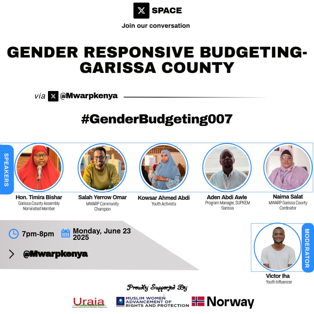 Victor Iha (KIMANI) (@ihavictor) on Twitter photo Is gender responsive budgeting important? Join our #GenderBudgeting007 edition on Monday as we unpack this critical budgeting component.
<a href="/TimiraB/">Hon. TimiraTende</a> <a href="/Paint_with_Koko/">Kowsar</a> <a href="/CiiseTube8559/">ciise talyani</a> <a href="/NaimaTwahir/">Naima Twahir</a> <a href="/TwahaMaimuna/">Maimuna Siraji Twaha</a> <a href="/mgeninass/">SheWolf</a> <a href="/Nancynyawirah/">Nanccyy 🤎</a> <a href="/mesalim_r/">Mesalim Rambo</a> <a href="/FahadChangi/">Fahad Changi</a> <a href="/Faridahally2/">Faridah Ally</a> Is gender responsive budgeting important? Join our #GenderBudgeting007 edition on Monday as we unpack this critical budgeting component.
<a href="/TimiraB/">Hon. TimiraTende</a> <a href="/Paint_with_Koko/">Kowsar</a> <a href="/CiiseTube8559/">ciise talyani</a> <a href="/NaimaTwahir/">Naima Twahir</a> <a href="/TwahaMaimuna/">Maimuna Siraji Twaha</a> <a href="/mgeninass/">SheWolf</a> <a href="/Nancynyawirah/">Nanccyy 🤎</a> <a href="/mesalim_r/">Mesalim Rambo</a> <a href="/FahadChangi/">Fahad Changi</a> <a href="/Faridahally2/">Faridah Ally</a>