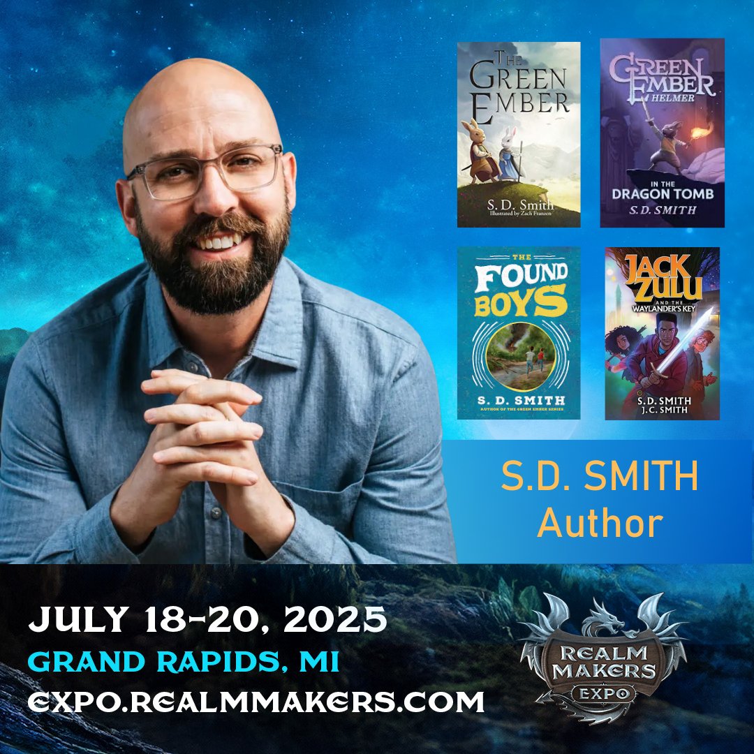 🐰⚔️ Rabbits with swords. Heroes with heart. And stories that ignite the imagination.

We’re beyond excited to welcome S.D. Smith, beloved author of The Green Ember series, Jack Zulu, and The Found Boys, to Realm Makers Expo 2025! 📚✨

Sam’s books have captivated a generation of
