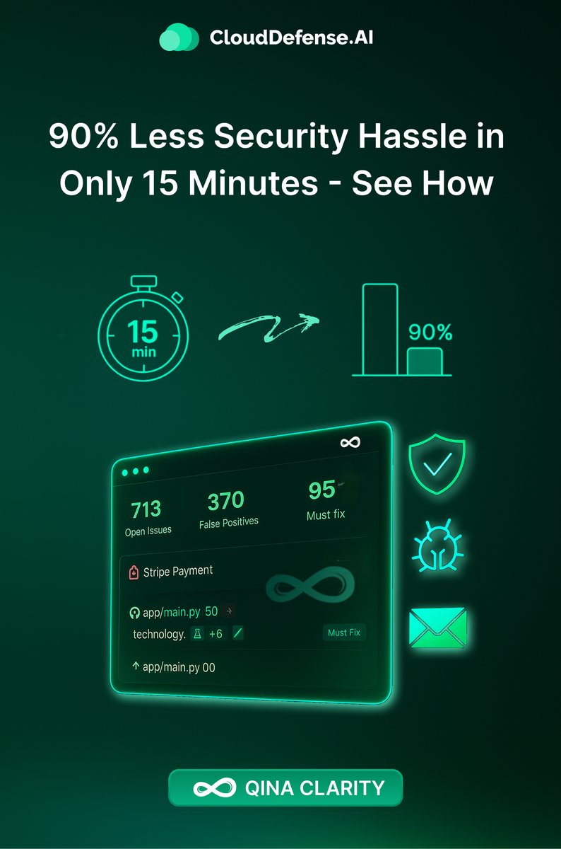 CloudDefense.AI (@clouddefenseai) on Twitter photo ππ π¦π’π§π¬.
Thatβs all it takes for ππππ ππ₯ππ«π’ππ² to reduce your AppSec workload by 90%.
πLess noise
β‘ More action
π‘ Real clarity
Try ππππ ππ₯ππ«π’ππ² now: go.clouddefense.ai/QinaClarityX
#QINAClarity #AppSec #SAST #DevSecOps #CloudDefenseAI ππ π¦π’π§π¬.
Thatβs all it takes for ππππ ππ₯ππ«π’ππ² to reduce your AppSec workload by 90%.
πLess noise
β‘ More action
π‘ Real clarity
Try ππππ ππ₯ππ«π’ππ² now: go.clouddefense.ai/QinaClarityX
#QINAClarity #AppSec #SAST #DevSecOps #CloudDefenseAI