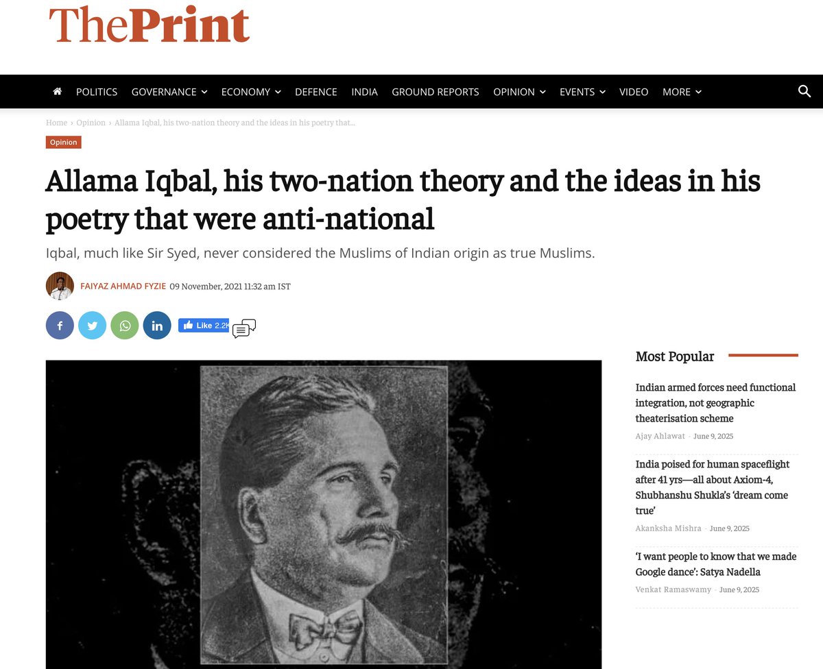 Yogesh Singh (@yedeshaimera) on Twitter photo <a href="/FayazAhmadFyzie/">Faiyaz Ahmad Fyzie</a>, in his <a href="/ThePrintIndia/">ThePrintIndia</a> article, compellingly exposes Iqbal’s undemocratic, anti-national, anti-modern, casteist, and anti-women views with strong evidence. He aptly questions, “How can the visionary of Pakistan’s founding be celebrated as a hero in India?” Read <a href="/FayazAhmadFyzie/">Faiyaz Ahmad Fyzie</a>, in his <a href="/ThePrintIndia/">ThePrintIndia</a> article, compellingly exposes Iqbal’s undemocratic, anti-national, anti-modern, casteist, and anti-women views with strong evidence. He aptly questions, “How can the visionary of Pakistan’s founding be celebrated as a hero in India?” Read