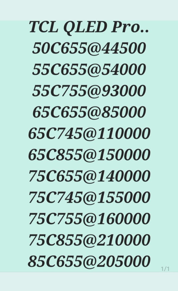 Bookmark for future 

To my 11k followers....
Hizi ndio bei za TCL tv for this month. 

Errand fee is 1k.....Errands number is  0723579013 Wanyonyi