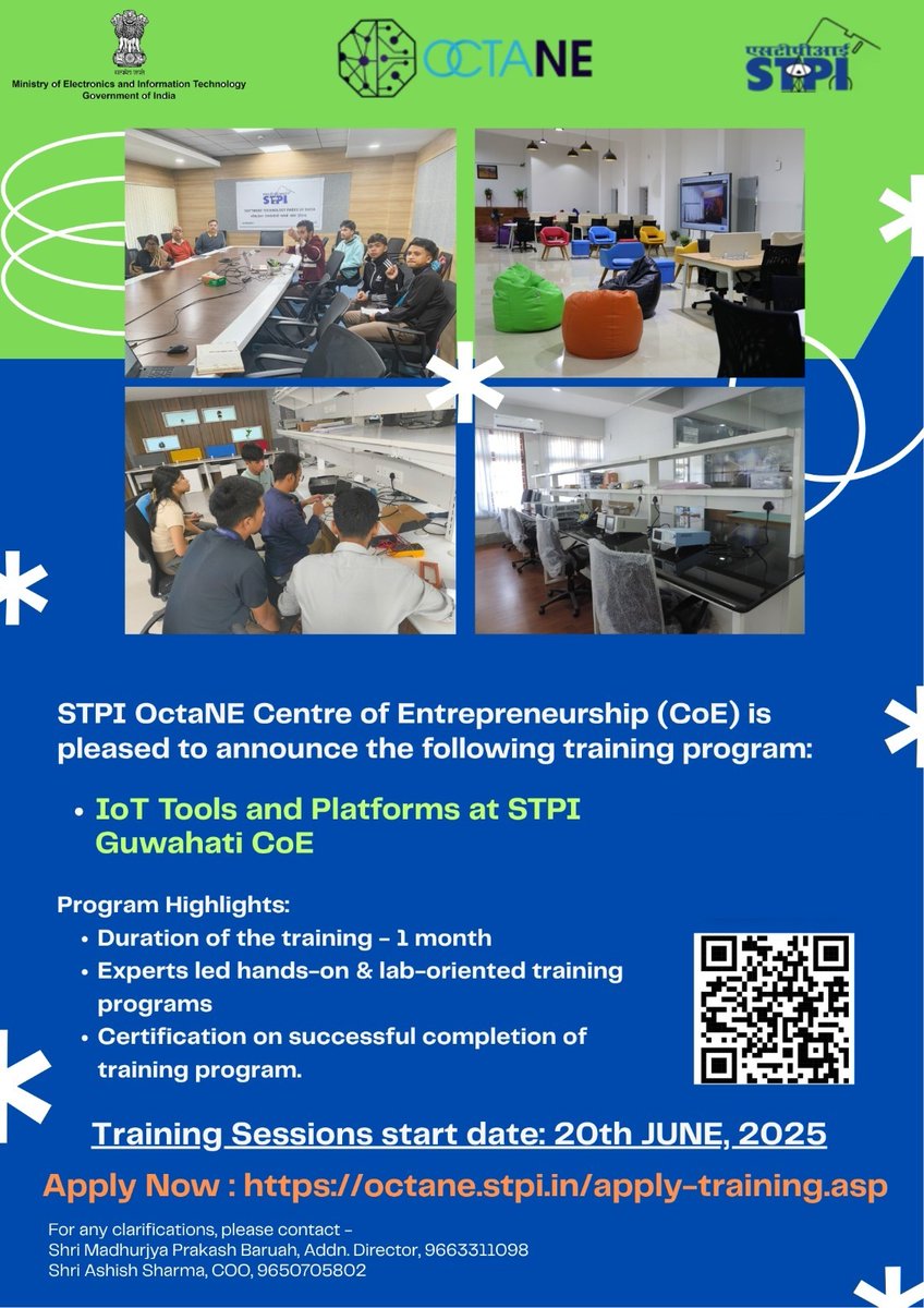 STPI GUWAHATI (@stpiguwahati) on Twitter photo #STPIINDIA Guwahati OctaNE CoE is launching a 1-month hands-on training on #IoT Tools & Platforms, starting from 20th June 2025. Dive into expert-led sessions, explore IoT labs & earn a certificate! <a href="/GoI_MeitY/">Ministry of Electronics & IT</a> <a href="/arvindtw/">Arvind Kumar</a> #STPIINDIA Guwahati OctaNE CoE is launching a 1-month hands-on training on #IoT Tools & Platforms, starting from 20th June 2025. Dive into expert-led sessions, explore IoT labs & earn a certificate! <a href="/GoI_MeitY/">Ministry of Electronics & IT</a> <a href="/arvindtw/">Arvind Kumar</a>