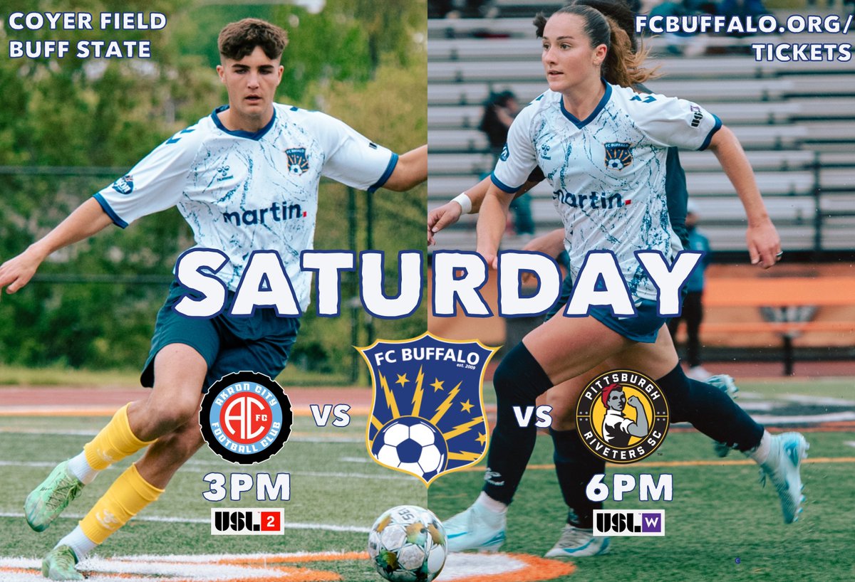 HUUUUUUGE Saturday at HOME!

3pm @uslleaguetwo vs Akron City
6pm @uslwleague vs Pittsburgh Riveters

Two games included in one $10 ticket when you buy online at fcbuffalo.org/tickets 🔵🟡🦬