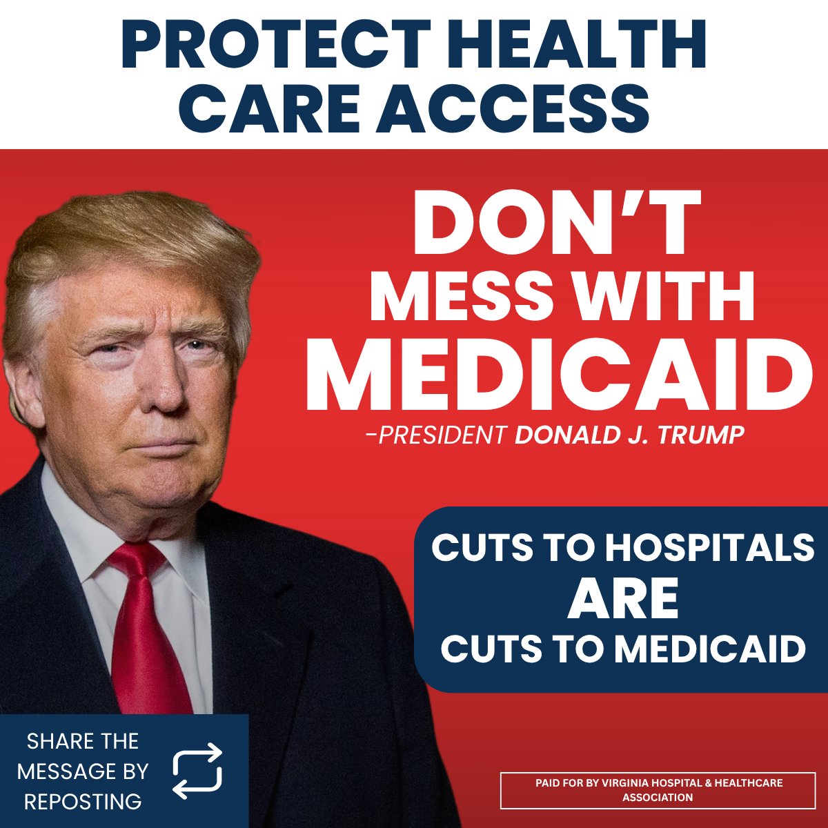 VirginiaHHA's tweet photo. Medicaid cuts in the U.S. Senate Reconciliation Proposal Threaten the Survival of Hospitals Serving Medicaid Patients. Repost if You Agree. https://t.co/8ElKp580Ph