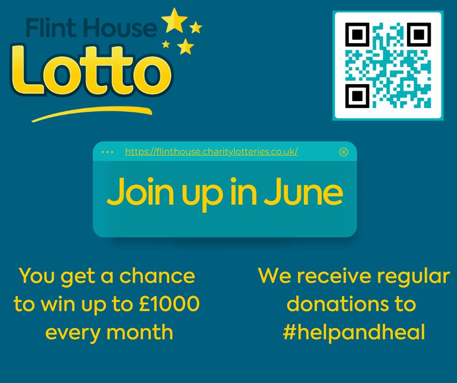 FlintHouseRehab's tweet image. Join our Lotto from just £1 per month and be in with the chance to win up to £1000!

#flinthouselotto #helpandheal #makeadifference