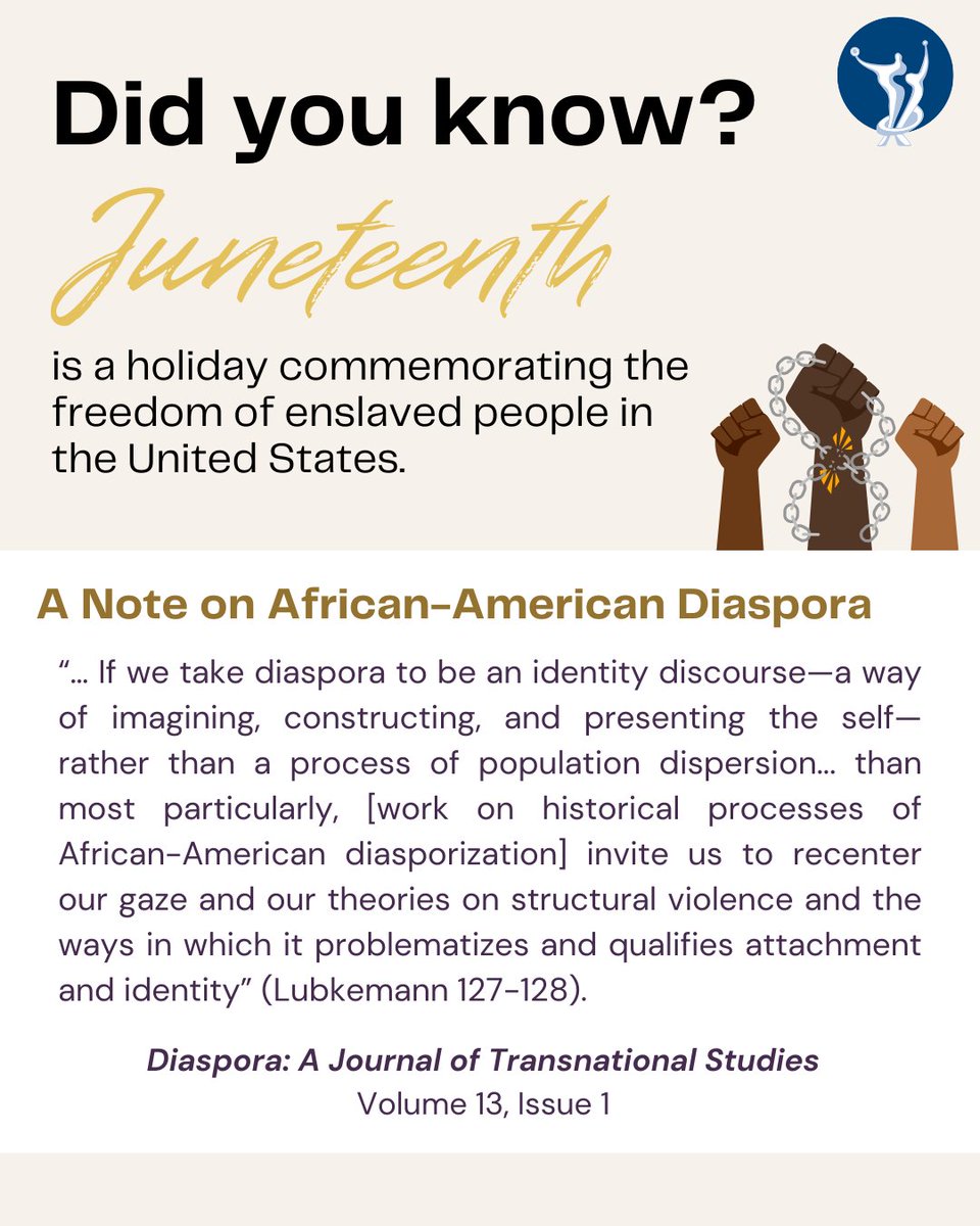 On #Juneteenth, we honor emancipation while confronting ongoing legacies of structural violence. Scholar Stephen C. Lubkemann urges us to rethink diaspora as shaped by oppression, affirming ZI's mission to amplify marginalized voices.

Learn more: utppublishing.com/loi/diaspora