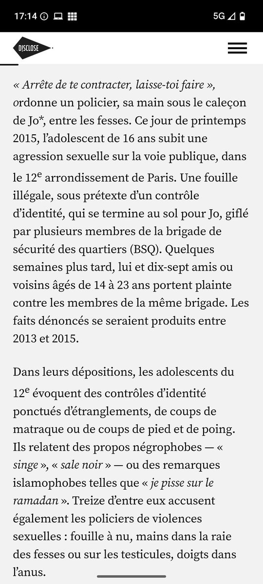 AriaLavrilleux's tweet image. On a beau savoir que les violences sexuelles sont minimisées, invisibilisées... le récit des adolescents racisés violés par des policiers qui prétendent pratiquer des palpations (illégales) retourne le bide
Lisez l'épisode 3 #MeTooPolice de @Disclose_ngo
disclose.ngo/fr/article/pal…
