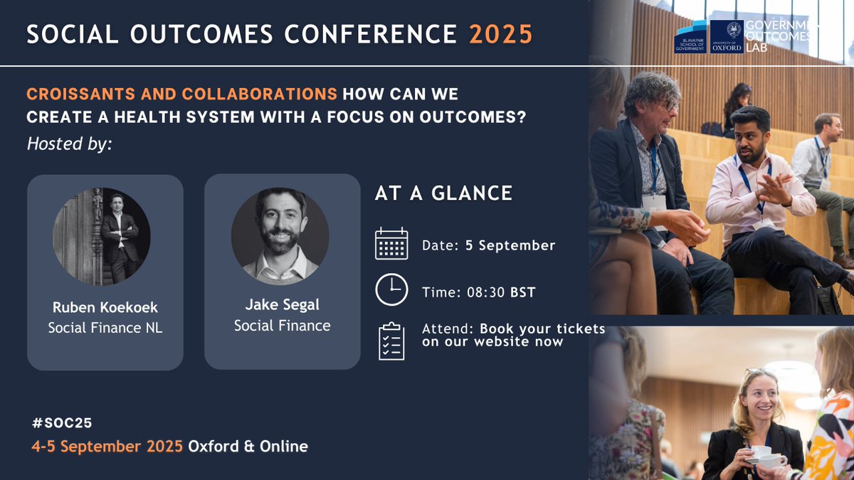 Government Outcomes Lab (@golaboxford) on Twitter photo 📢 How Can We Create a Health System with a Focus on Outcomes? at #SOC25
Featuring <a href="/rubenkoekoek/">Ruben Koekoek</a> and Jake Segal from <a href="/socialfinanceNL/">Social Finance NL</a> and <a href="/SocialFinanceUS/">Social Finance</a>
Book your tickets NOW: lnkd.in/dAqUXTcf
➡️Programme: lnkd.in/eDhetPNh
#HealthOutcomes #SocialFinance 📢 How Can We Create a Health System with a Focus on Outcomes? at #SOC25
Featuring <a href="/rubenkoekoek/">Ruben Koekoek</a> and Jake Segal from <a href="/socialfinanceNL/">Social Finance NL</a> and <a href="/SocialFinanceUS/">Social Finance</a>
Book your tickets NOW: lnkd.in/dAqUXTcf
➡️Programme: lnkd.in/eDhetPNh
#HealthOutcomes #SocialFinance