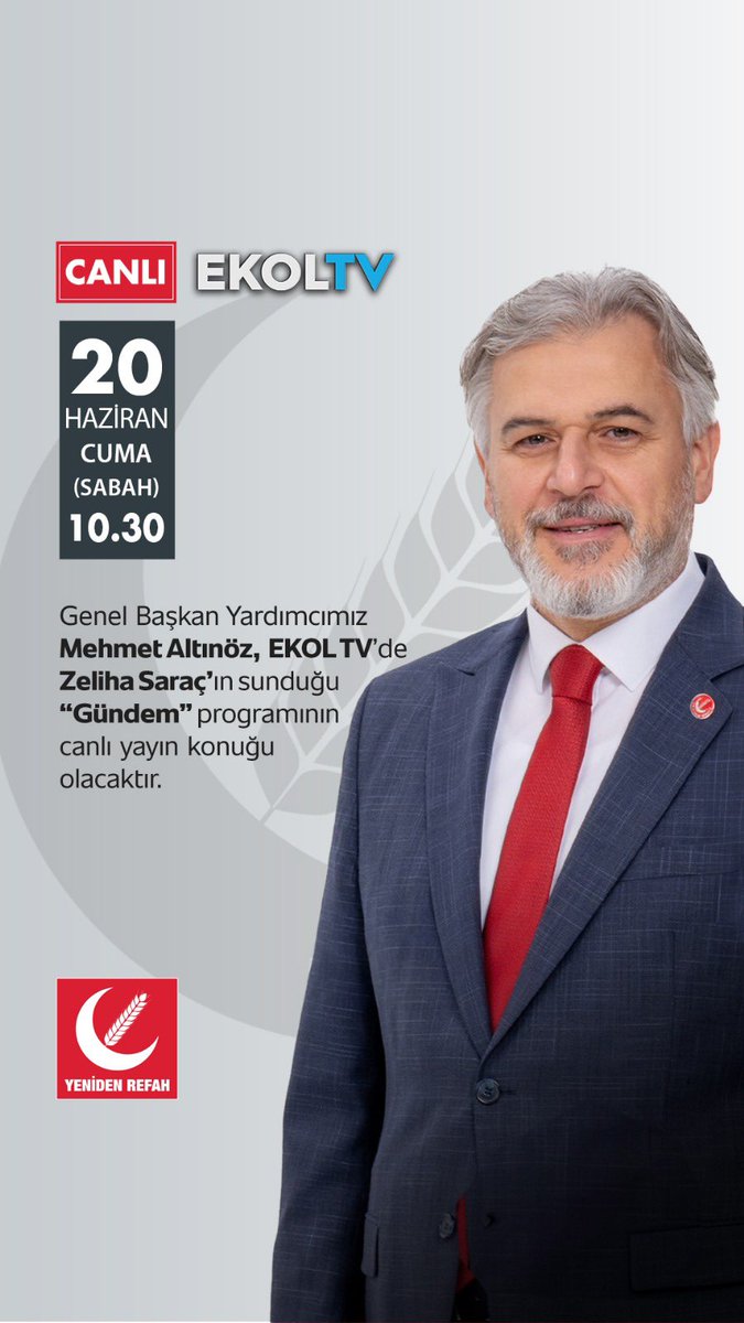 20 Haziran Cuma sabahı saat 10.30’da, EKOL TV ekranlarında Zeliha Saraç’ın sunduğu “Gündem” programına canlı yayın konuğu olacağız.

Gündeme dair önemli konuları ele alacağımız bu yayına siz kıymetli hemşehrilerimizi de bekliyoruz.

🔴 EKOL TV | 📅 20 Haziran Cuma | 🕥 10.30
