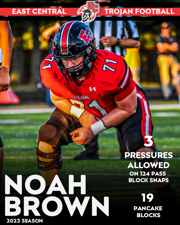 C/O '27 OL Noah Brown missed last season due to injury, as a freshman however during the Trojans undefeated 2023 state championship campaign, Noah was a key starter on the o-line in the both the run game and in pass protection #WeAreEC <a href="/NoahBro7152/">Noah Brown</a>