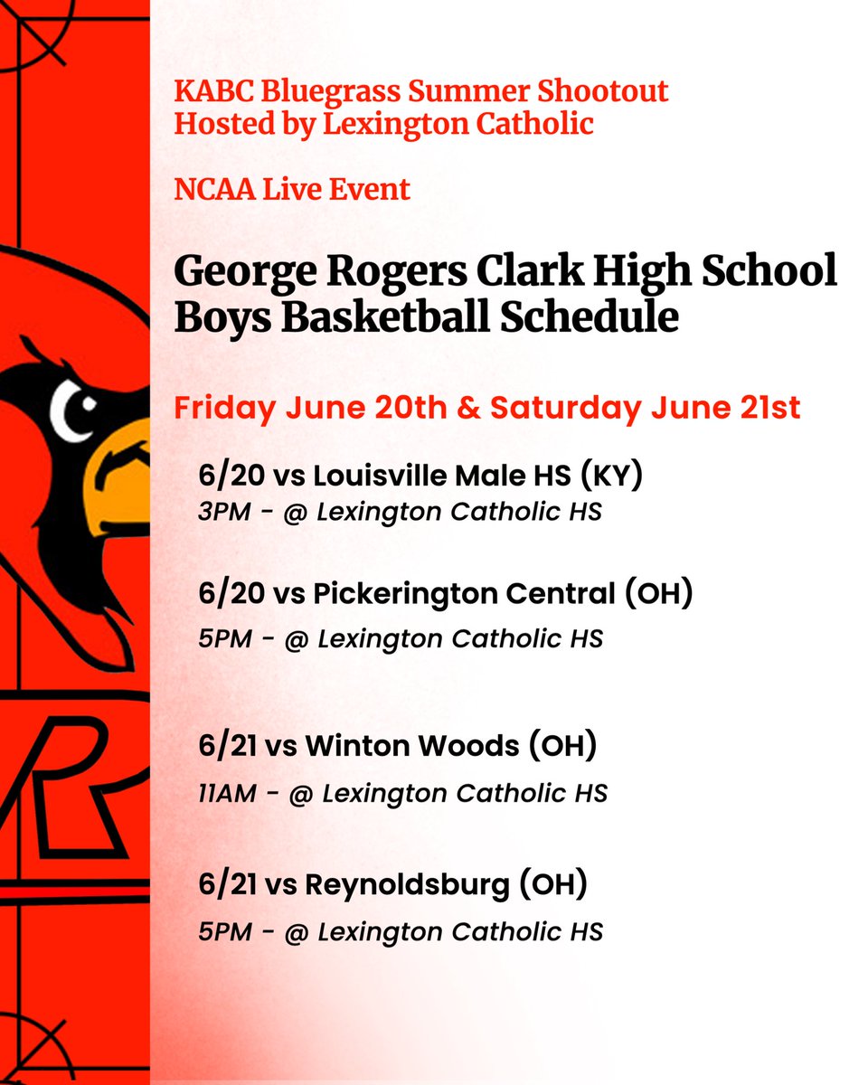 GRC will be playing at the KABC Bluegrass Summer Shootout this weekend. 

We roll into the final weekend of summer basketball with a 17-1 Varsity Record. 

College Coaches, we have several guys that will have the opportunity to play at the next level.  Come see us!

#WinCity #GRC