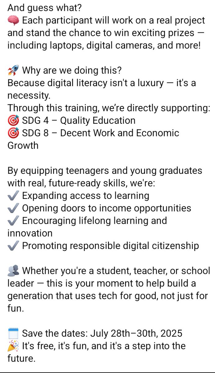 dpowerofaclick's tweet photo. We will be training another set of 100+ students on digital skills next month! 
Together, we can make the future bright, better and beautiful 😍❤️ 

#SDGs4 #SDGs8 #ThePowerOfAClick #SDGs https://t.co/1cFP0tb4ZF