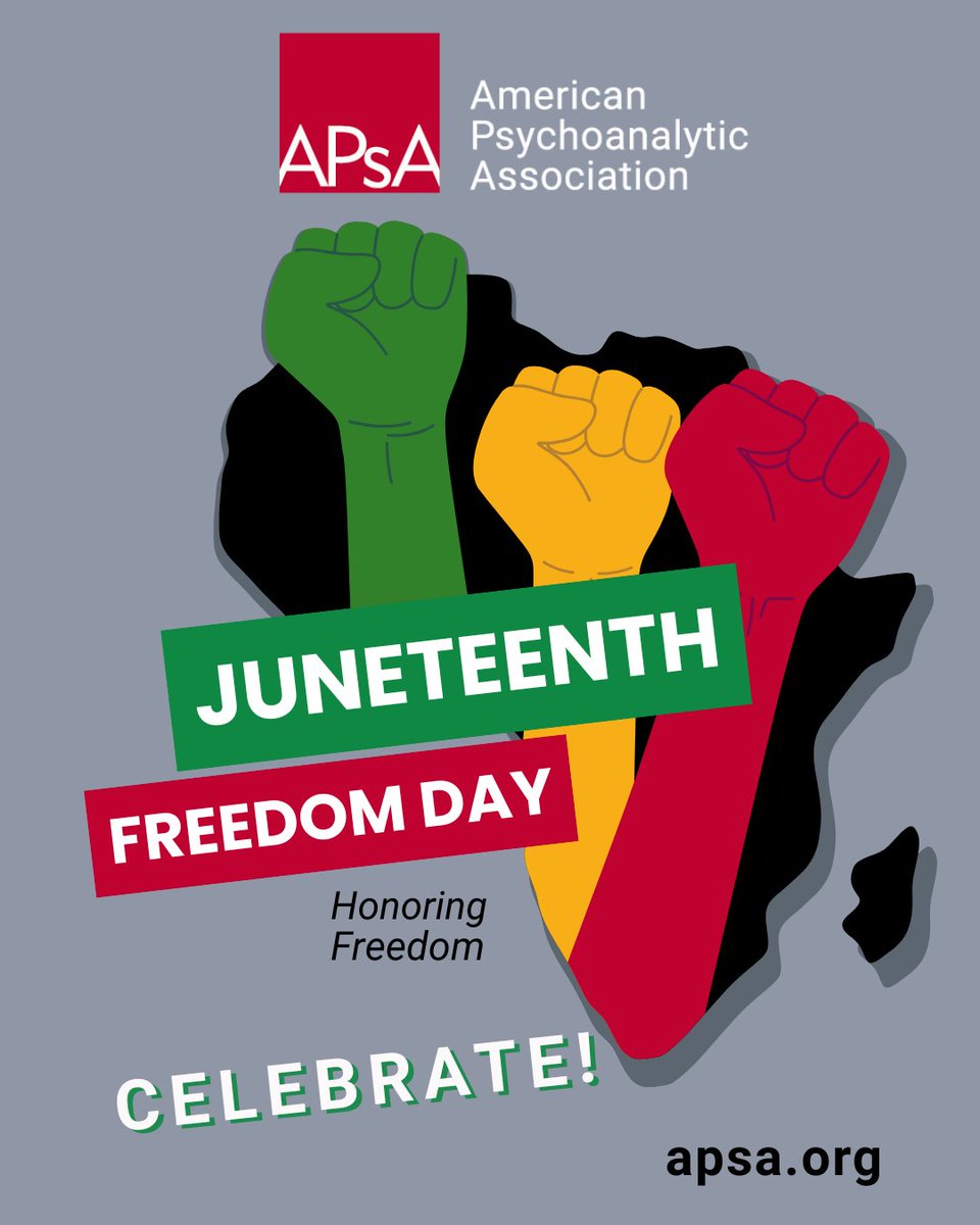 Today, we celebrate #Juneteenth: a day of remembrance &amp; liberation!

At APsA, we recognize that what starts with reflection also demands action.
Explore our work through the Holmes Commission and conversations in psychoanalysis from related podcasts at:

🌍apsa.org/about-apsa