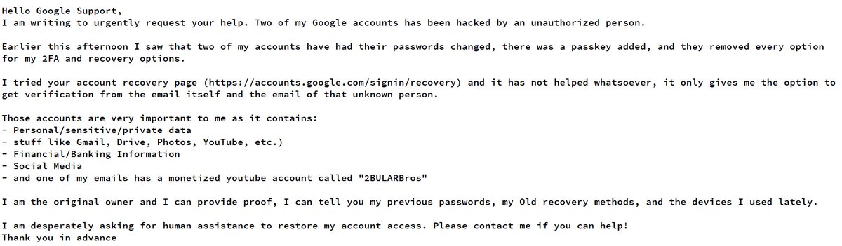 2BULARbros's tweet photo. @Google @GoogleWorkspace
#GoogleSupport #GmailHacked https://t.co/f6ree8j2E8
