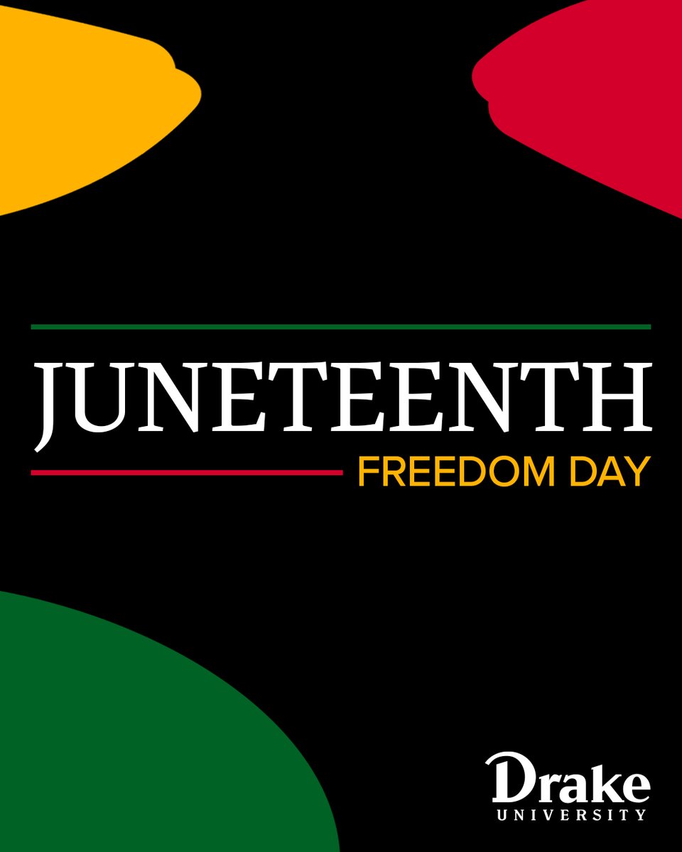 DrakeUniversity's tweet image. Happy Juneteenth! 🫶
Drake University reaffirms its dedication to fostering an inclusive environment where all members of our community—including our Black students, faculty, staff, and alumni—can excel and feel valued. We remain committed to advancing equity, diversity, and…
