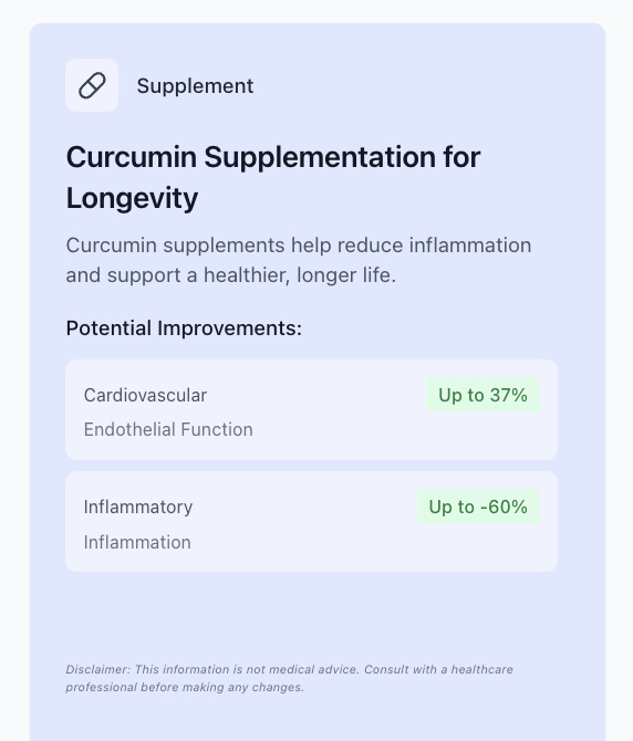 Study finds Curcumin linked to longevity:

37% increase in endothelial function
60% imflammation reduction

source: learnlifemaxing.com/optimize
#Longevity