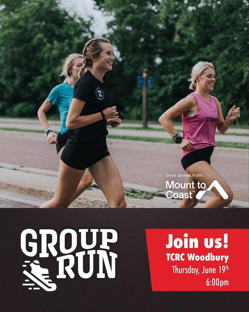 TC Running Company (@tcrunningco) on Twitter photo βοΈ Join us for tonight's Group run at TC Running Woodbury features shoe demos from <a href="/mounttocoast/">Mount to Coast</a>!
π Casual Group Run | ποΈ June 19th, 6pm
π Location: Twin Cities Running Woodbury
β° Time: 6pm
Mark your calendar and letβs hit the ground running! π βοΈ Join us for tonight's Group run at TC Running Woodbury features shoe demos from <a href="/mounttocoast/">Mount to Coast</a>!
π Casual Group Run | ποΈ June 19th, 6pm
π Location: Twin Cities Running Woodbury
β° Time: 6pm
Mark your calendar and letβs hit the ground running! π