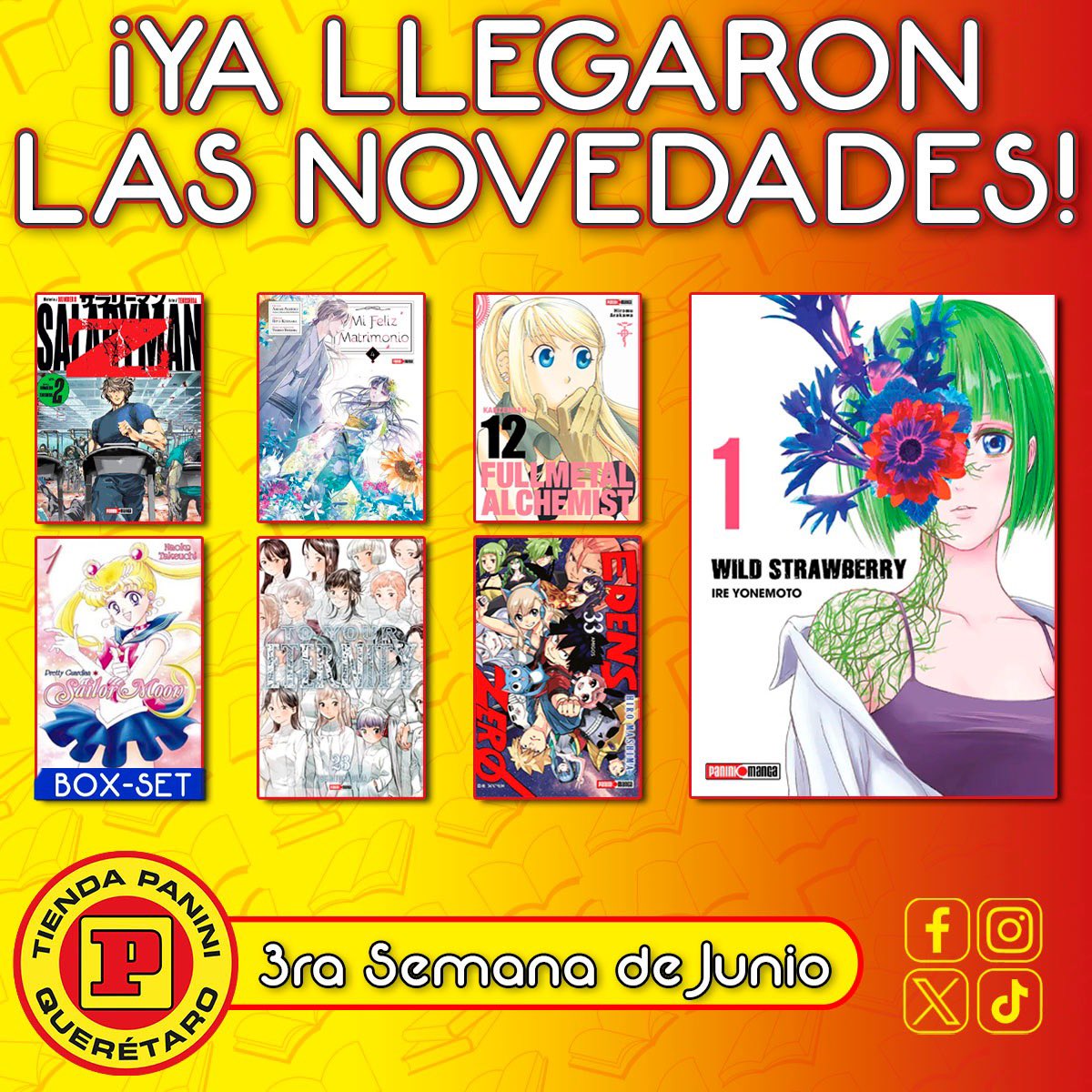 panini_point's tweet photo. No te quedes sin tus 
NOVEDADES de MANGA🤗‼️

🔥TERCERA semana
 de JUNIO🔥

Te esperamos con gusto😃‼️

Síguenos en nuestras demás redes: 

👉🏻 https://t.co/dT2tkAPXOw 👈🏻

#manga #panini #tiendapaniniqueretaro #PaniniMangaMexico #EdensZero 
#DemonSlayer #Queretaro https://t.co/QI92NP6e53