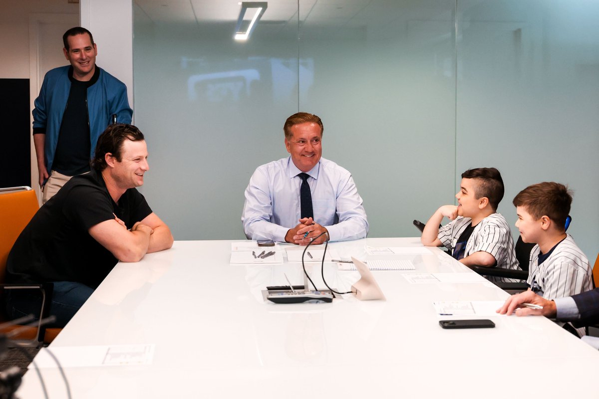 Yankees's tweet photo. For Day 4 of #HOPEWeek, we are honoring Carmine and Vincent Gagliano, two young Yankees fans from Brooklyn battling Duchenne muscular dystrophy (DMD), a devastating, progressive muscle disease that causes muscles to become weaker over time until it affects the whole body.
The sports-centric brothers’ diagnoses prevent them from playing the games that they love, but they’ve stayed involved through announcing.
Earlier this month, Carmine and Vincent, along with their family members visited the @YESNetwork studios. There, the boys were surprised by Yankees pitcher @GerritCole45, and met host @boblorenz and analysts @JackCurryYES and @DBetances68.