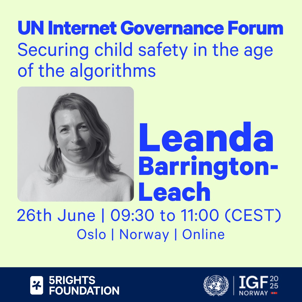 5Rights Foundation (@5rightsfound) on Twitter photo 🚸 As AI reshapes childhood, it must respect children’s rights, by design and default.
Join <a href="/LeandaBL/">L. Barrington-Leach</a> at #IGF2025 High-level Session: “Securing Child Safety in the Age of Algorithms”
🗓️ Thu 26 June, 09:30-11:00 CEST
📍<a href="/intgovforum/">IGF - Internet Governance Forum</a> and online
Register✍️ intgovforum.zoom.us/webinar/regist… 🚸 As AI reshapes childhood, it must respect children’s rights, by design and default.
Join <a href="/LeandaBL/">L. Barrington-Leach</a> at #IGF2025 High-level Session: “Securing Child Safety in the Age of Algorithms”
🗓️ Thu 26 June, 09:30-11:00 CEST
📍<a href="/intgovforum/">IGF - Internet Governance Forum</a> and online
Register✍️ intgovforum.zoom.us/webinar/regist…