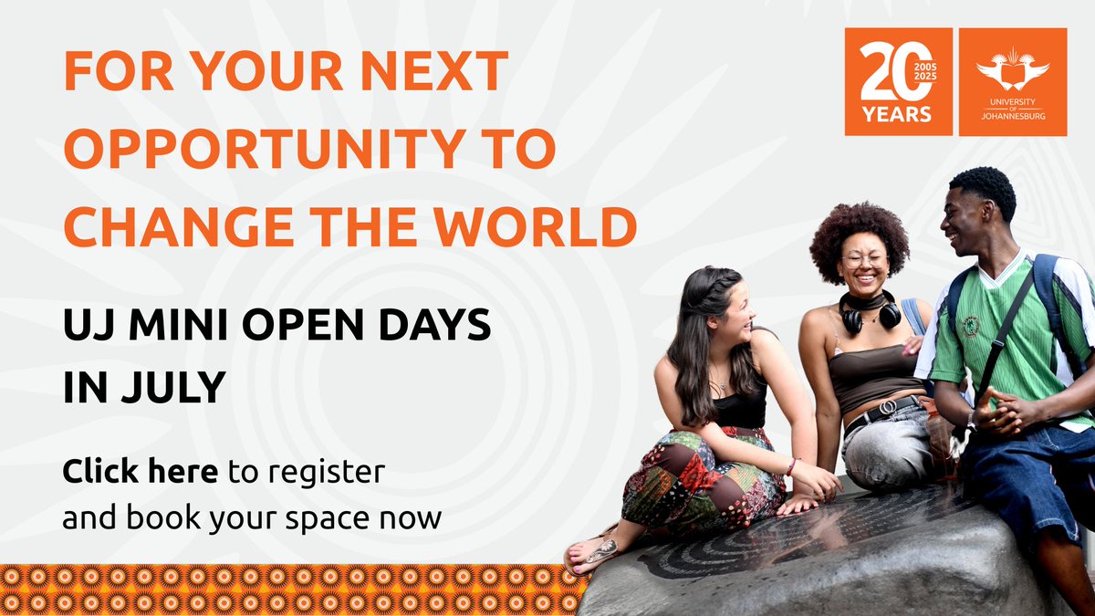 go2uj's tweet photo. โ
Learner
โ
Educator
โ
Parent
We are excited to welcome you to our Mini Open Days on the 9th & 10th of July 2025 at APK. If you have any questions about UJ courses, facilities, and student life, we will be there to answer them.
Register now: https://t.co/aqHUSXbdTR
#ForYourNext #UJOpenDay #UJ20 #UJAllTheWay