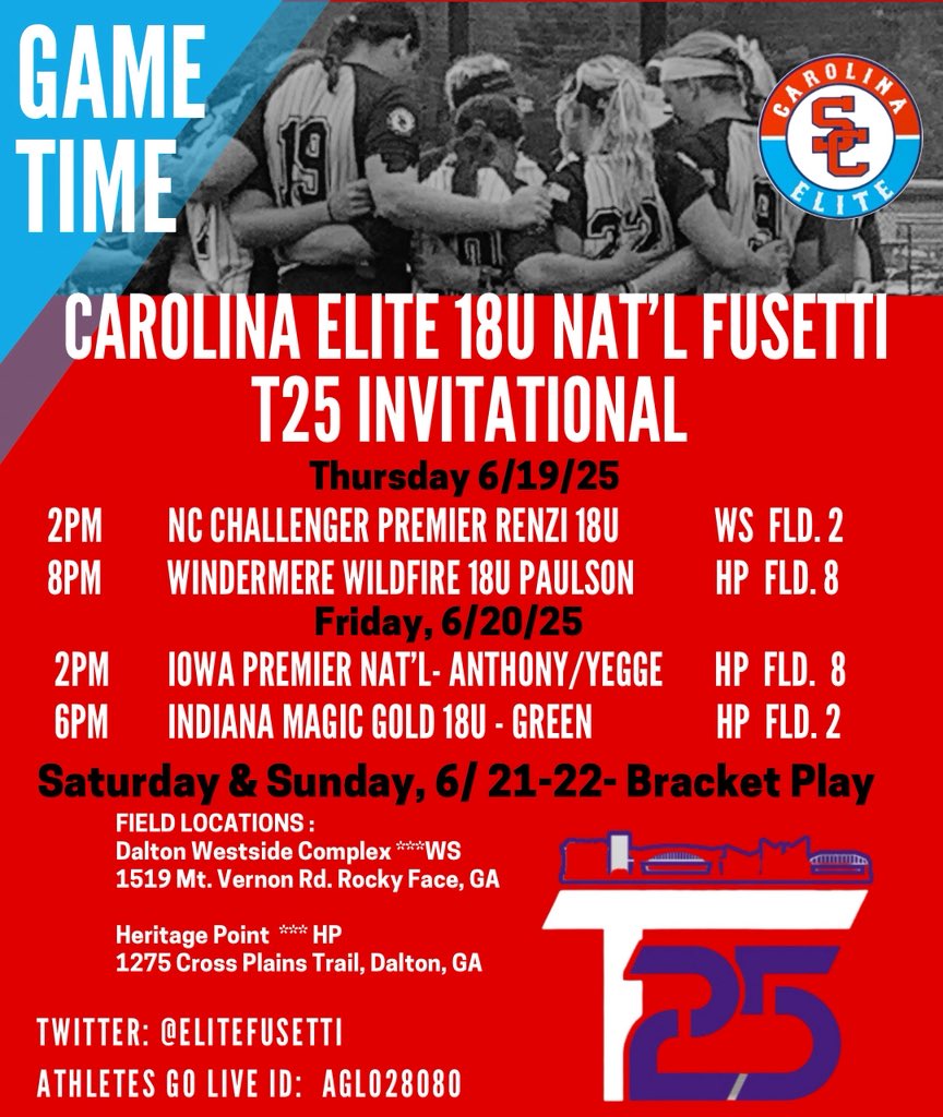 Kailey Jackson (@kailey_jackson4) on Twitter photo T25 Invitational‼️‼️
SO excited to be back on the field with my awesome teammates!! Come out and watch us, coaches!!
<a href="/amanda_daneker/">Amanda Daneker-McMahon</a>
<a href="/JulieBoland5/">Julie Boland</a>
<a href="/tsmartt14/">Taylor Smartt</a>
<a href="/CornellSoftball/">Cornell Softball</a>
<a href="/CharlotteSB/">Charlotte Softball</a>
<a href="/coach_kgreen/">Kelley Green</a>
<a href="/UNCSoftball/">Carolina Softball</a>
<a href="/megdcurry/">Megan Dowdy Curry</a>
<a href="/CoachBallMalone/">Cindy Ball-Malone</a>
<a href="/CoachMalveaux/">Chris Malveaux</a> T25 Invitational‼️‼️
SO excited to be back on the field with my awesome teammates!! Come out and watch us, coaches!!
<a href="/amanda_daneker/">Amanda Daneker-McMahon</a>
<a href="/JulieBoland5/">Julie Boland</a>
<a href="/tsmartt14/">Taylor Smartt</a>
<a href="/CornellSoftball/">Cornell Softball</a>
<a href="/CharlotteSB/">Charlotte Softball</a>
<a href="/coach_kgreen/">Kelley Green</a>
<a href="/UNCSoftball/">Carolina Softball</a>
<a href="/megdcurry/">Megan Dowdy Curry</a>
<a href="/CoachBallMalone/">Cindy Ball-Malone</a>
<a href="/CoachMalveaux/">Chris Malveaux</a>