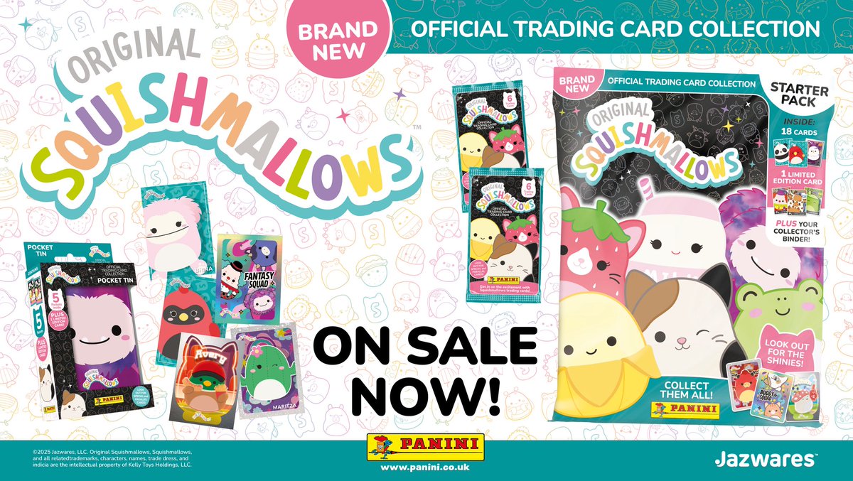 The BRAND-NEW Squishmallows Official Trading Card Collection is on sale now! Includes all-new GOLDEN ‘MALLOWS cards to look out for!
Shop the collection here 👉 panini.co.uk/squishmallowstc ☺️
#Squishmallows #SquishmallowsSquad