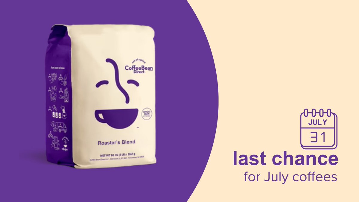 CoffeeDirect's tweet image. It’s the final pour! Grab July’s Mocha Mudslide, Blueberry Cinnamon Crumble &amp;amp; Roaster’s Blend before they're gone!
#LastChance #CoffeeBeanDirect #MochaMudslide #RoastersBlend #FlavoredCoffee