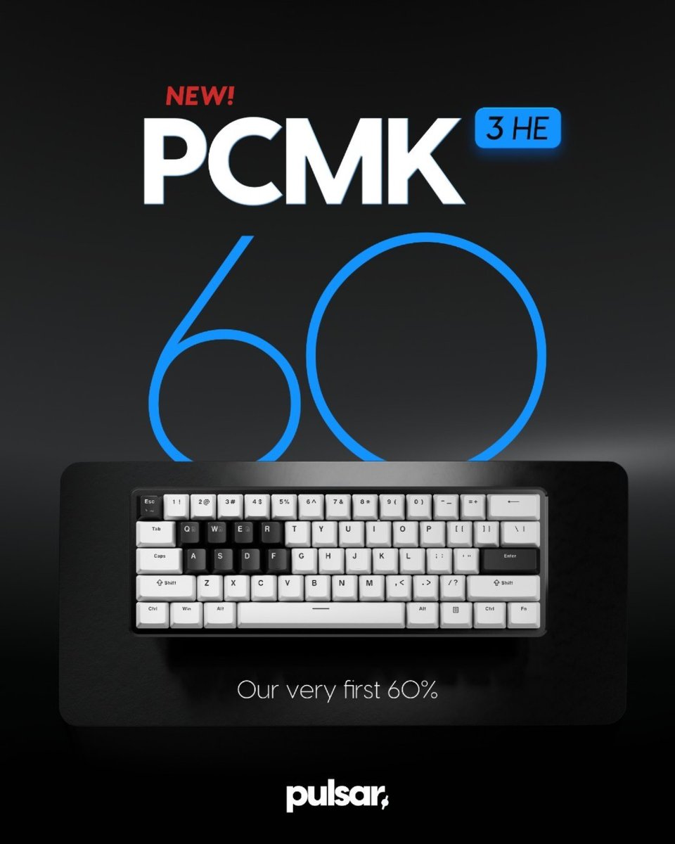 Compact doesn’t mean compromise.

The all-new Pulsar PCMK 3 HE 60 packs serious speed into a 60% layout:
– Magnetic switches
– 35K scan rate
– 8000Hz polling
– 0.01mm actuation
– Joystick mode + RGB

See what it can do → pulsar.gg/collections/pc…