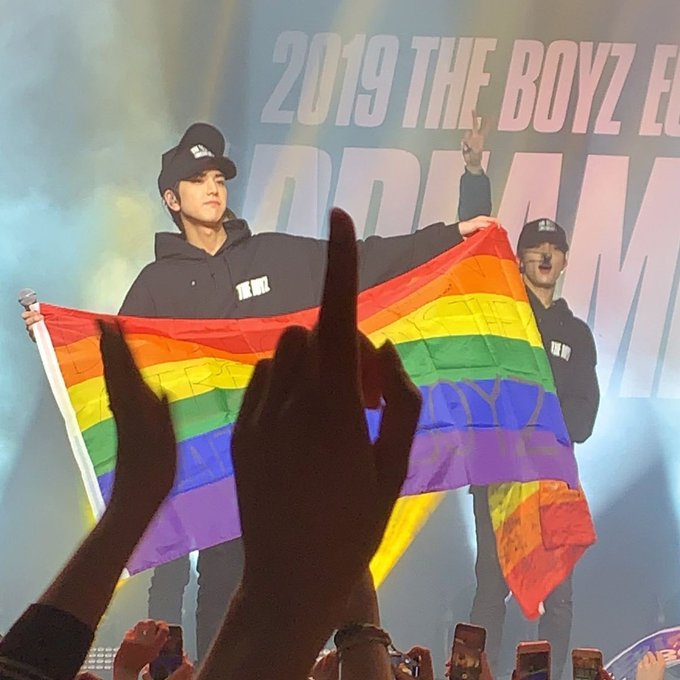 Kevin criticizes capitalism by saying it would be great if idols make labor union. Jacob refuses AI. Juyeon recommends feminist books and listens to sapphic artists. Some TBZ members (especially Kevin) show support to queer community multiple times. That's why The Boyz is loved.