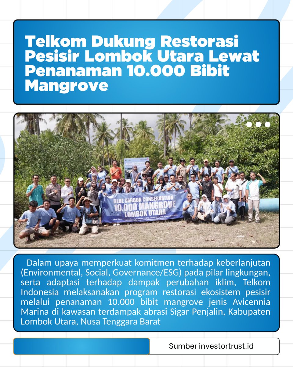 infolokalid's tweet photo. 10.000 bibit mangrove di Lombok Utara jadi wujud nyata kepedulian Telkom Indonesia
#LoveIsland #ppkritt #telkom #mangrove #telkomforyou https://t.co/mnHVqDIrTX