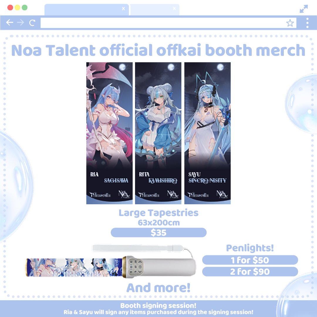 NOA_Talent's tweet photo. ✨ MERCH REVEAL #2 ✨

Moon-lit large tapestries and rechargeable PRIMORDIΛ penlights are coming to #OffKaiGen4! Light up the hall!

#NOATalent #VTuberMerch https://t.co/I60HbkF6JG