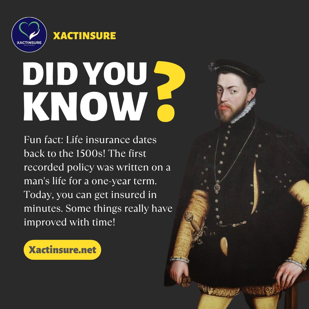 XactInsure's tweet image. 🤯 Trivia: Did you know the first life insurance policy was written in London in 1583? Thankfully, you don’t have to wait that long to get yours today! #InsuranceTrivia #XactInsure #HealthCoverage #InsuranceMadeSimple #AffordableCareAct #ACABenefits