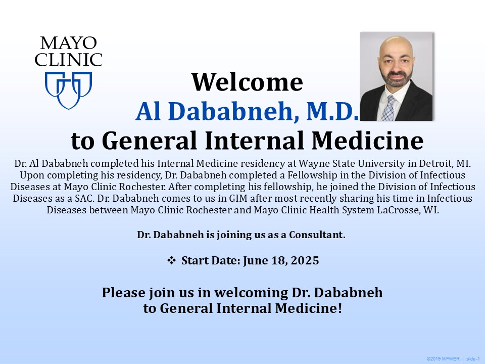 Please join us in welcoming Dr. Al Dababneh to our GIM team as a Consultant!