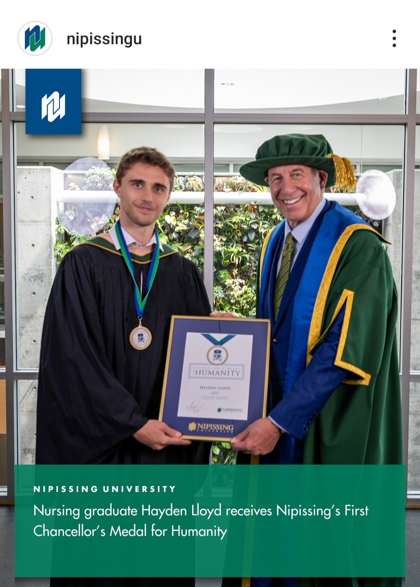Scott Russell (@cbcscottrussell) on Twitter photo Congratulations to Hayden Lloyd, a graduate of the nursing school, who is the recipient of the first Chancellor's Medal for Humanity <a href="/NipissingU/">Nipissing University</a>
"The greatness of humanity is not in being human but in being humane." - Mahatma Gandhi Congratulations to Hayden Lloyd, a graduate of the nursing school, who is the recipient of the first Chancellor's Medal for Humanity <a href="/NipissingU/">Nipissing University</a>
"The greatness of humanity is not in being human but in being humane." - Mahatma Gandhi