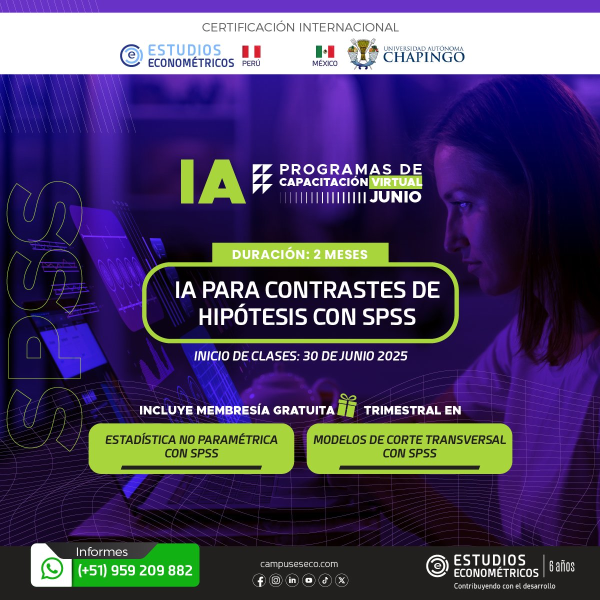 ¡FALTA POCO❗
IA PARA CONTRASTES DE HIPÓTESIS CON SPSS 👨‍💻
Con certificación internacional🥇
Inscríbete 👉 forms.gle/JxxMYeUz4585vM…
GRATIS 🎁 2 cursos más.
🔽Infórmate al +51959209882
wa.me/message/ZDR64A…

#cursosIA  #cursosvirtuales #spss