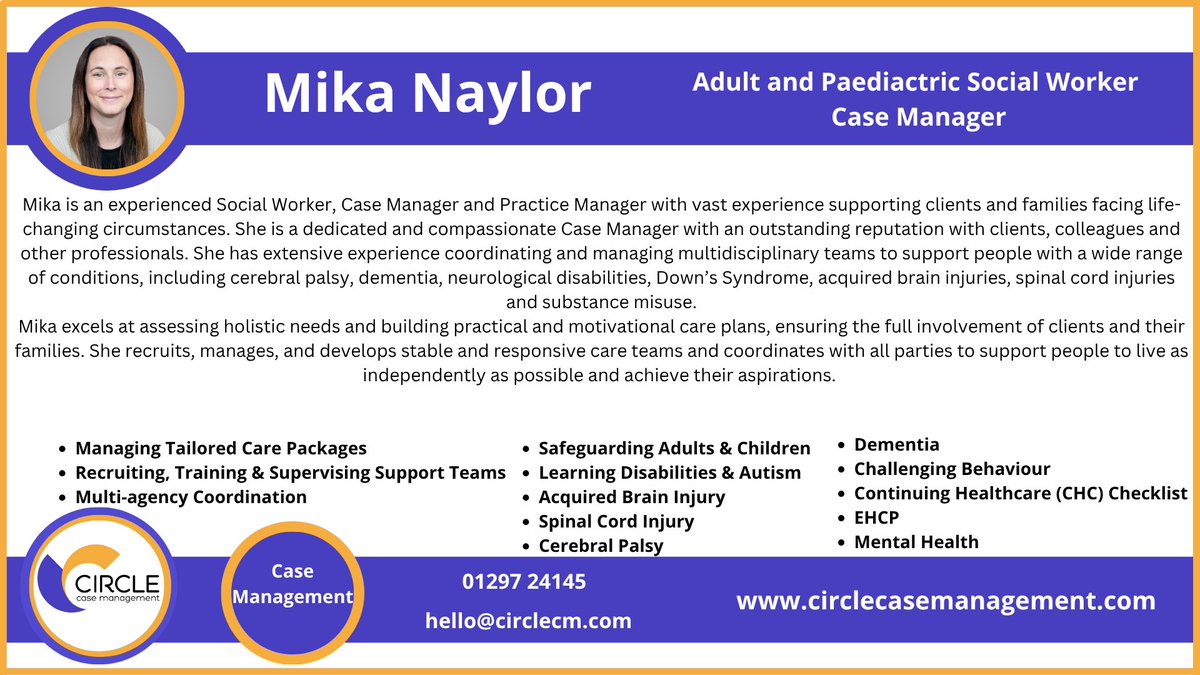 Circle Case Management (@circlecm) on Twitter photo Mika, an experienced Social Worker, is available for CM instruction & INA's in Cheshire & surrounding areas.
Find out more about Mika by clicking below, or to view Mika's C.V or arrange a free meet & greet email hello@circlecm.com or call 0129724145 #CircleCM #CaseManagerCheshire Mika, an experienced Social Worker, is available for CM instruction & INA's in Cheshire & surrounding areas.
Find out more about Mika by clicking below, or to view Mika's C.V or arrange a free meet & greet email hello@circlecm.com or call 0129724145 #CircleCM #CaseManagerCheshire