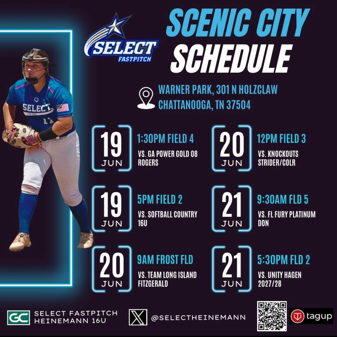 Today is the start of Scenic City‼️‼️ Can’t wait to play against some great competition! 

<a href="/SelectHeinemann/">Select Fastpitch 16u Heinemann</a> <a href="/ejonesrockchalk/">Eric Jones - Select Fastpitch</a> <a href="/UNDsoftball/">North Dakota Softball</a> <a href="/EastonHerring/">Easton Herring</a> <a href="/kasey_grif/">Kasey Griffith</a> <a href="/coach_heard/">Mike Heard</a> <a href="/CoachJoshBarnes/">Josh Barnes</a>