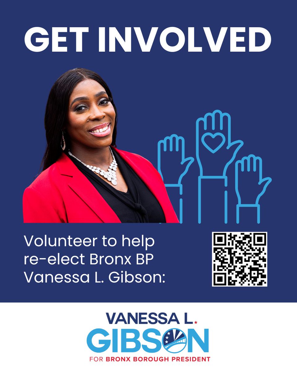 Help us re-elect Bronx Borough President Vanessa L. Gibson! We need volunteers through Primary Election Day this Tuesday, June 24th, so sign up at gibson4bp.com/volunteer

#OurBronx #OurFuture