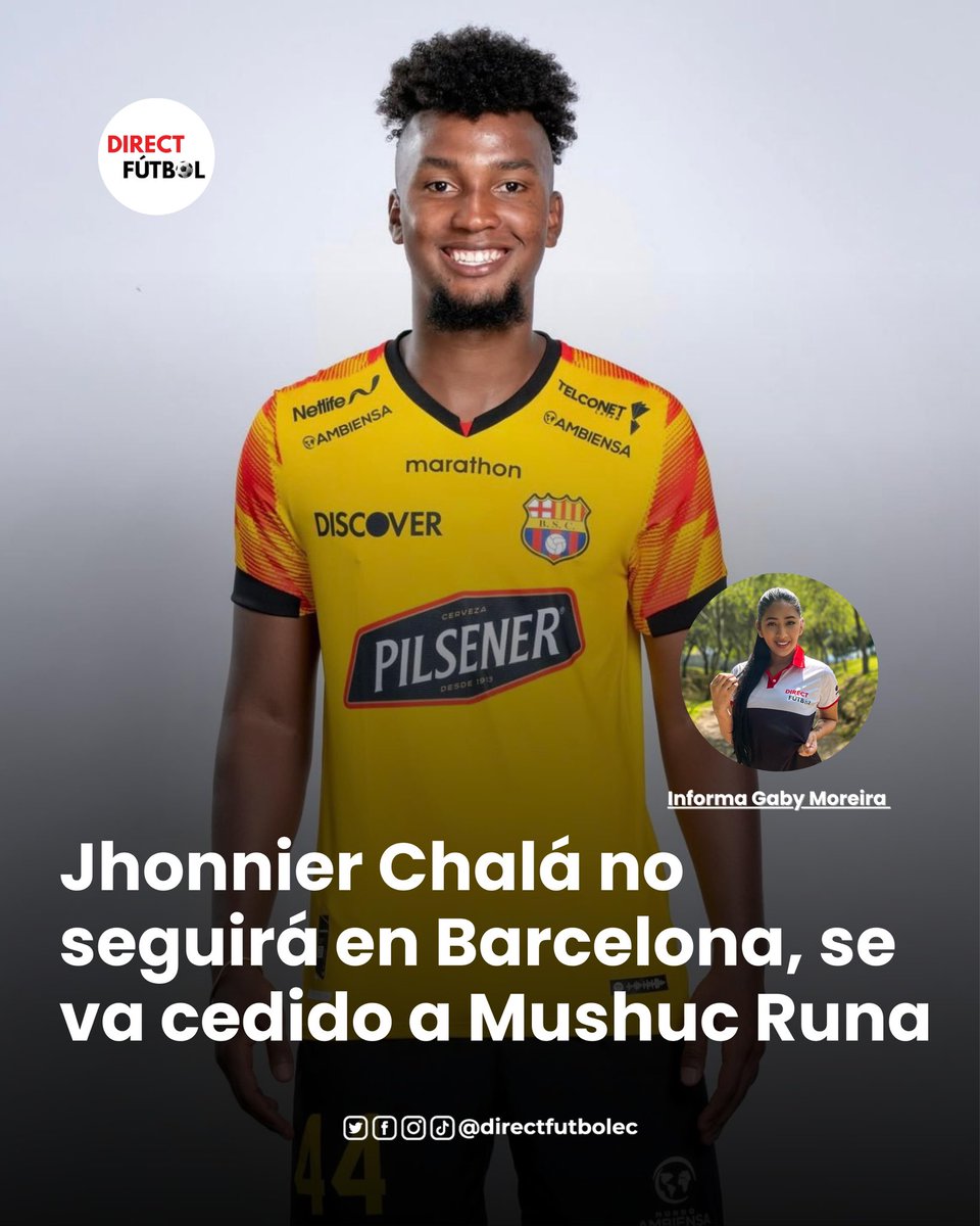 DIRECT FÚTBOL (@directfutbolec) on Twitter photo 🚨 Jhonnier Chalá🇪🇨⚽️ se va de #BSC 🟡, irá cedido a #MushucRuna 🟢
Después del juego 🆚 #LDU ⚪️, el defensor de 25 años de edad no se regresó con la plantilla. Hoy se dirigió a #Ambato para firmar su contrato por 6 meses con el Ponchito.
Informa <a href="/gaby_moreirac/">Gaby Moreira</a> para 🚨 Jhonnier Chalá🇪🇨⚽️ se va de #BSC 🟡, irá cedido a #MushucRuna 🟢
Después del juego 🆚 #LDU ⚪️, el defensor de 25 años de edad no se regresó con la plantilla. Hoy se dirigió a #Ambato para firmar su contrato por 6 meses con el Ponchito.
Informa <a href="/gaby_moreirac/">Gaby Moreira</a> para