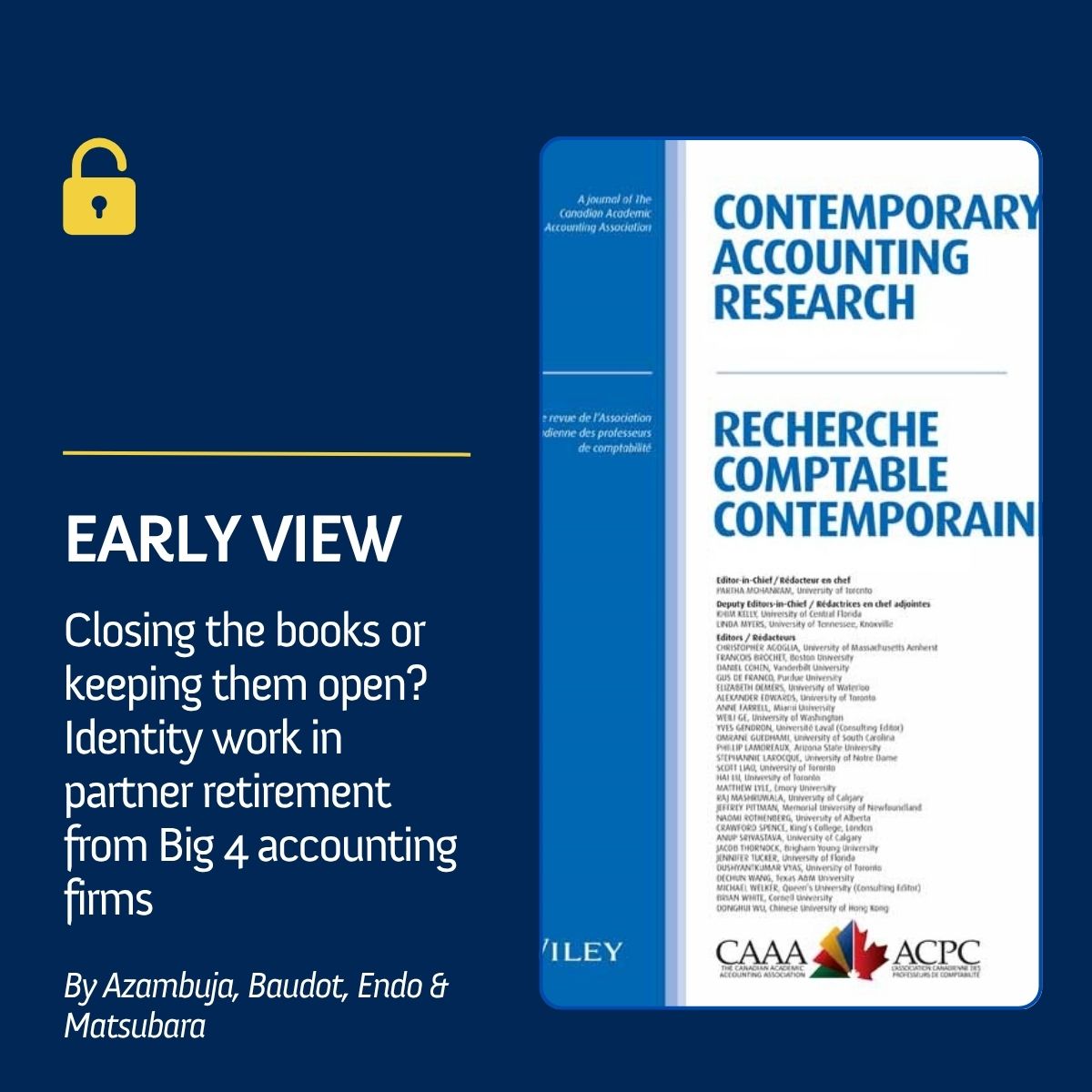 Contemporary Accounting Research (@car_rcc_journal) on Twitter photo 🔓 Here are two early views that delve into different yet interconnected aspects of retirement.
➡️onlinelibrary.wiley.com/doi/epdf/10.11…
By Azambuja (<a href="/EDHEC_BSchool/">EDHEC_BSchool</a>), Baudot (<a href="/HECParis/">HEC Paris Business School</a>), Endo (<a href="/uvic/">UniversityOfVictoria</a>), Matsubara (<a href="/UDokkyo/">【公式】獨協大学</a>)
➡️onlinelibrary.wiley.com/doi/epdf/10.11…
By Blaufus, Milde, Schaefer (@UniHannoverr) 🔓 Here are two early views that delve into different yet interconnected aspects of retirement.
➡️onlinelibrary.wiley.com/doi/epdf/10.11…
By Azambuja (<a href="/EDHEC_BSchool/">EDHEC_BSchool</a>), Baudot (<a href="/HECParis/">HEC Paris Business School</a>), Endo (<a href="/uvic/">UniversityOfVictoria</a>), Matsubara (<a href="/UDokkyo/">【公式】獨協大学</a>)
➡️onlinelibrary.wiley.com/doi/epdf/10.11…
By Blaufus, Milde, Schaefer (@UniHannoverr)