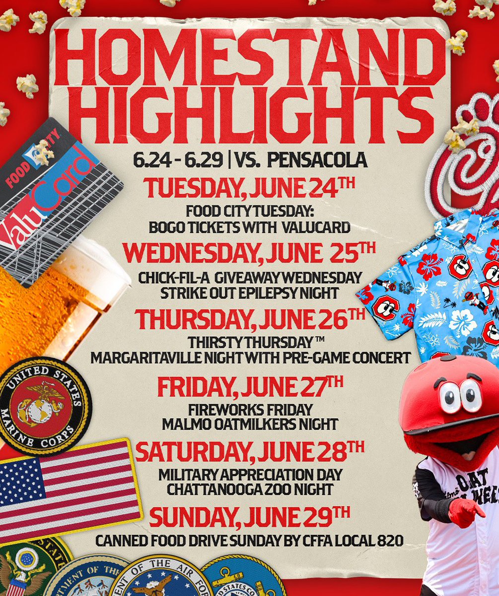 Another week full of Lookouts baseball at AT&amp;T Field is on deck! ⚾️ 👀 

Get your tickets now!

🎟️: milb.com/chattanooga/ti…