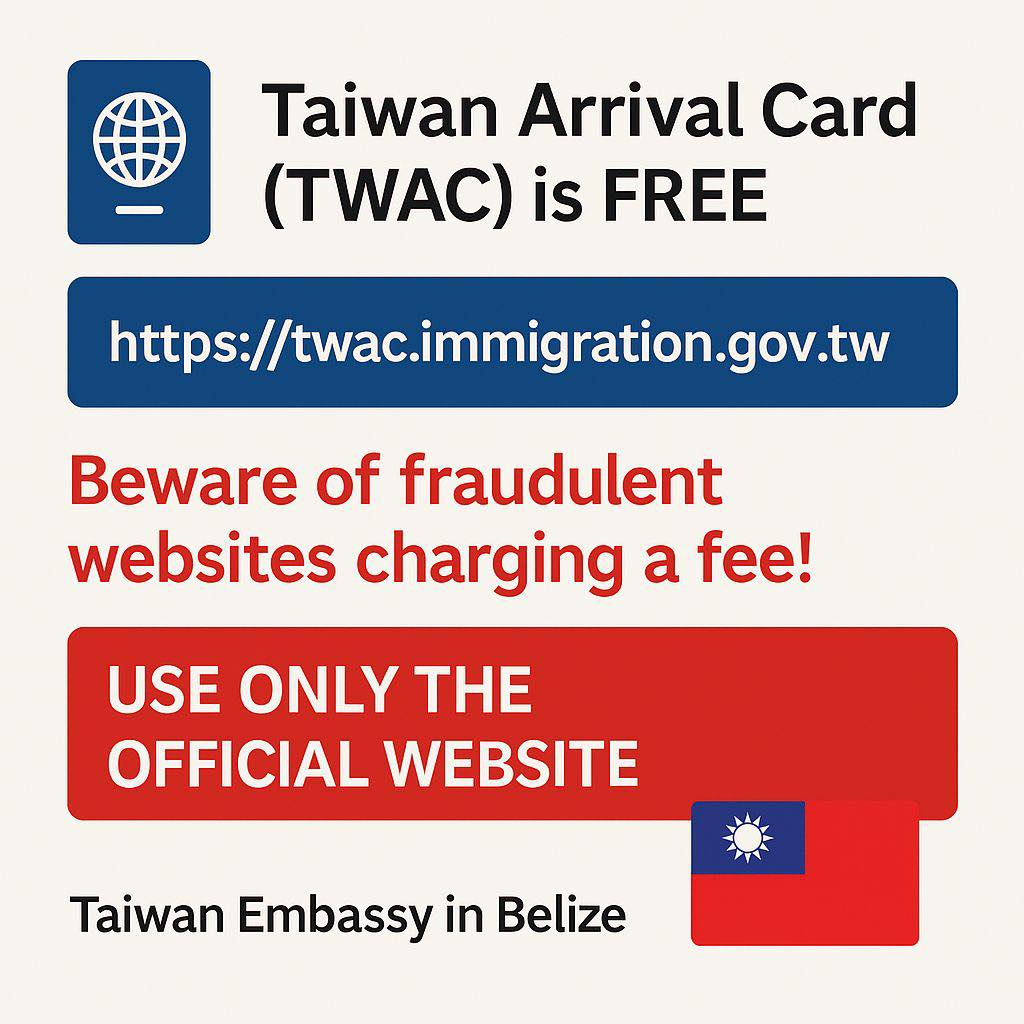 Important Notice: All travelers entering Taiwan are required to complete the Taiwan Arrival Card (TWAC) online within 3 days prior to arrival.
Please be advised that:
📷The TWAC is completely free of charge.
📷 Only use the official TWAC website: twac.immigration.gov.tw