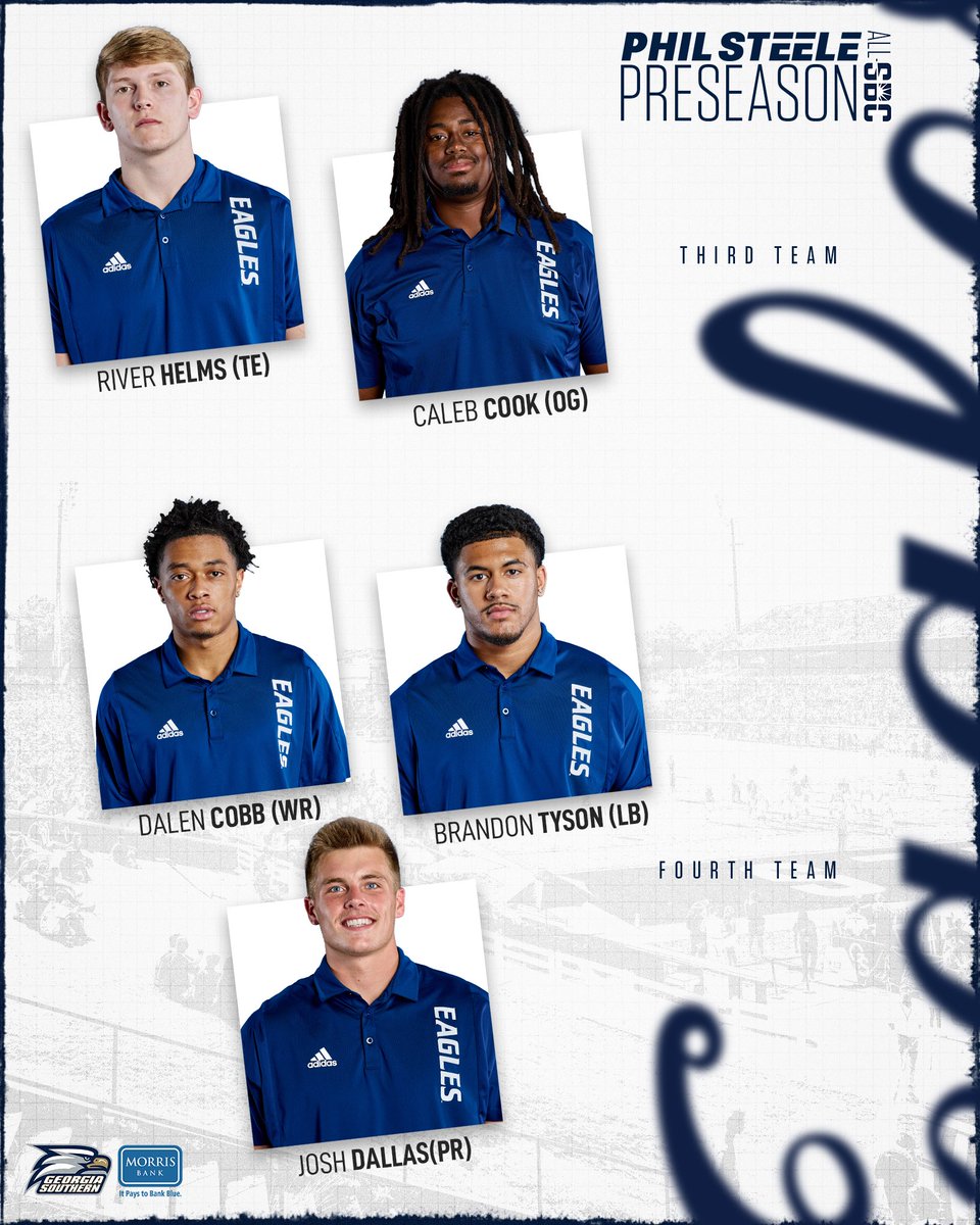 Five Grab First-Team Honors on <a href="/philsteele042/">Phil Steele</a>’s All-<a href="/SunBelt/">Sun Belt</a> Team

📰 GSEagles.com/SteelePre25

#HailSouthern