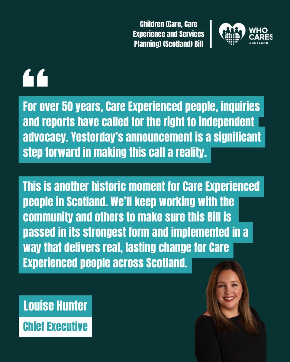 whocaresscot's tweet image. Independent advocacy can make a real difference to the lives of Care Experienced people. That’s why we’re pleased to see the announcement yesterday where the Scottish Government included this in the Children (Care, Care Experience and Services Planning) (Scotland) Bill.
Thank…