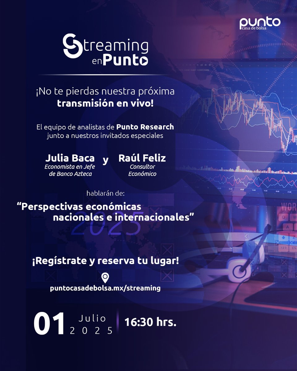 Signum_Research's tweet image. ¡No te pierdas nuestro streaming!
🗓️ Fecha: 1 de julio
🕠 Hora: 16:30 hrs
🎙️ Con analistas de Punto Research e invitados especiales.
📌 Regístrate: puntocasadebolsa.mx/streaming
Disponible en nuestras redes sociales oficiales.
#StreamingEnPunto #Economía2025 #Inversiones