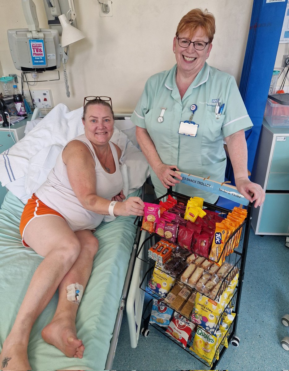 ☆Snack Round☆
We are proud to announce that our snack trolley is officially up &amp; running
This is available throughout the day and was very well received by our patients
We were able to purchase the trolley with funds raised from the Raffles😊

Photo taken &amp; shared with consent