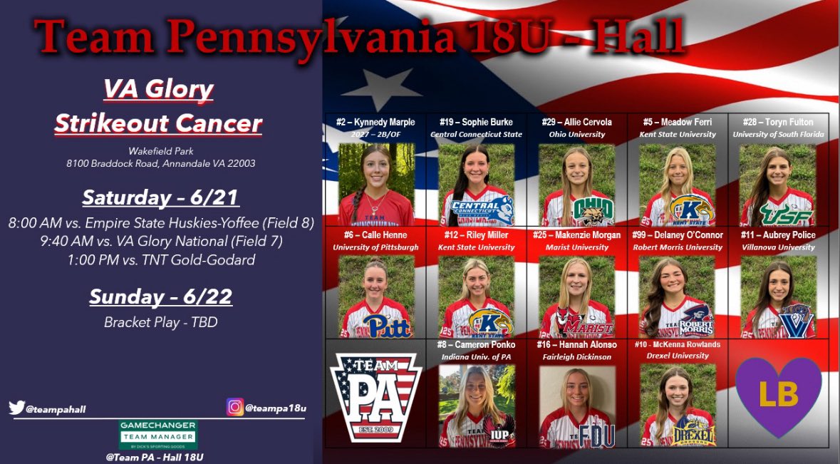 Kynnedy Marple (@kmarple10) on Twitter photo Can’t wait to get out and play this weekend in Virginia! <a href="/teampahall/">Team PA Hall 18U & Team PA Hall 16U</a> <a href="/LibertySB/">Liberty Softball</a> <a href="/CoachDot_LU/">Dot Richardson</a> <a href="/JMUSoftball/">JMU Softball</a> <a href="/Coach_LaPorte/">Loren LaPorte</a> Can’t wait to get out and play this weekend in Virginia! <a href="/teampahall/">Team PA Hall 18U & Team PA Hall 16U</a> <a href="/LibertySB/">Liberty Softball</a> <a href="/CoachDot_LU/">Dot Richardson</a> <a href="/JMUSoftball/">JMU Softball</a> <a href="/Coach_LaPorte/">Loren LaPorte</a>