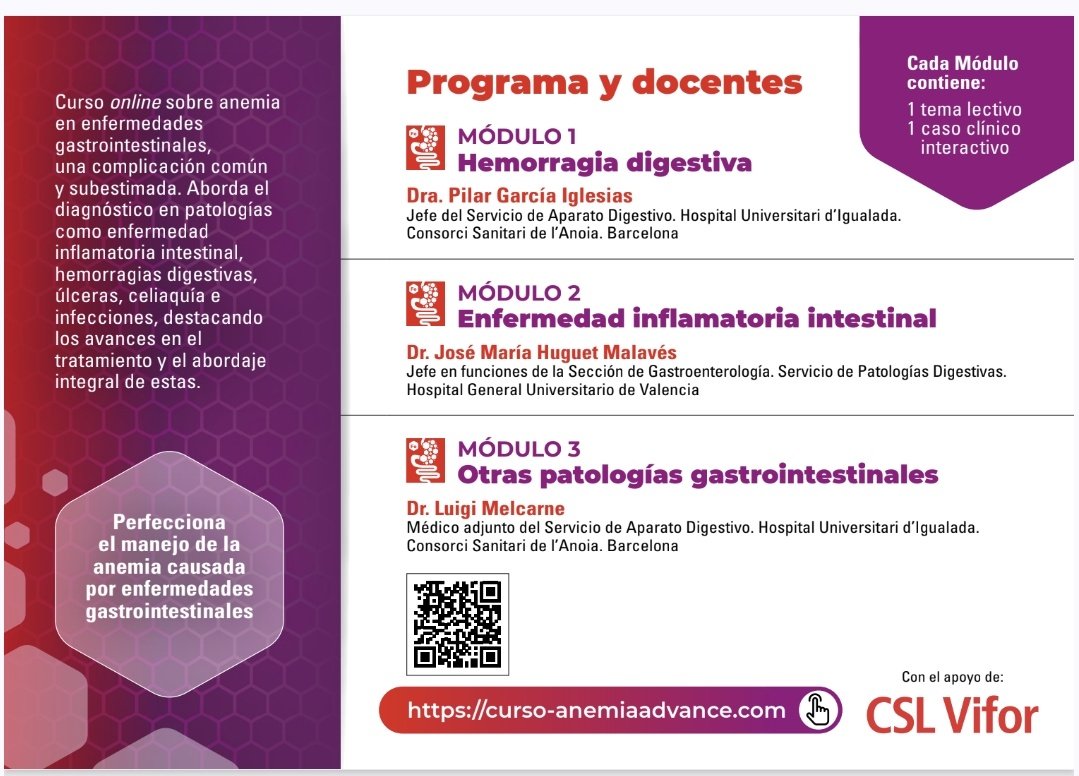 🚨Te apetece saber más sobre el
Abordaje Avanzado de la Anemia 
en Patologías Gastrointestinales🚨

➡️No te pierdas la oportunidad de hacer esta curso online (gratuito)

curso-anemiaadvance.com/#presentation