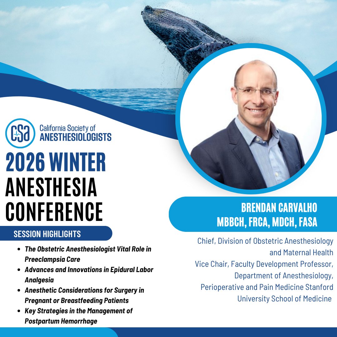 Heading to Maui for #CSAwinter2026? ☀️
Join us Jan 19–23 at the Grand Wailea for cutting-edge sessions by Stanford’s Dr. Brendan Carvalho on obstetric anesthesia innovations. 🌺
🎓 25 CME | 22 MOCA
Register now 👉 ow.ly/7evY50WaZ3e
#Anesthesia #MedEd #CSAinMaui